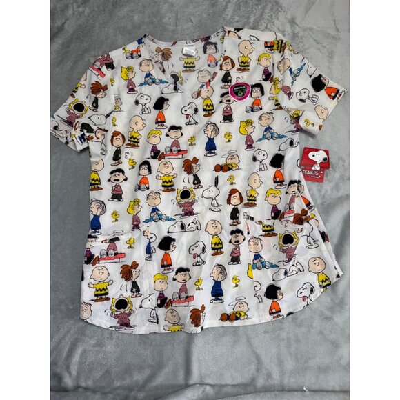 Peanuts Womens XL Scrub Top With Snoopy & Friends Print - Picture 6 of 13